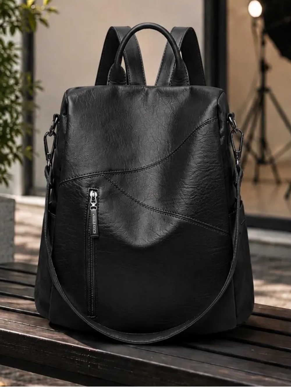 NEW Black Faux Leather Backpack Purse